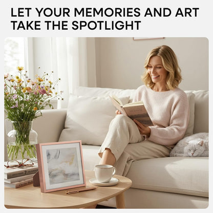 Homeforia Rose Gold Frame 8x8, High End Metal 8 x 8 Square Picture Frames with Mat 6 x 6 Art, 8x8
