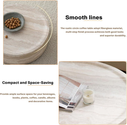 Faux Marble Coffee Table, Modern Round Coffee Table for Living Room, Circle Drum Coffee Side
