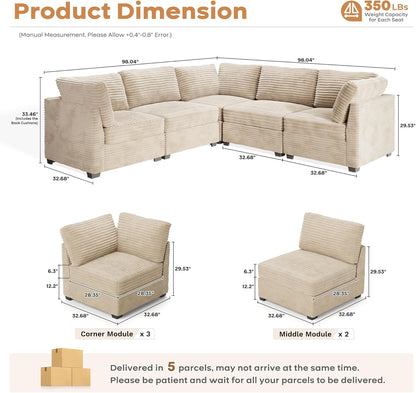 ovios Sectional Sofa Couch with L-Shape Chaise Convertible, Comfy Modular Cloud Couches with Deep