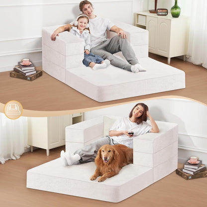Folding Bean Bag Chair for Adults,3-in-1 Bean Bag Couch Faux Fur Floor Sofa Large Beanbag