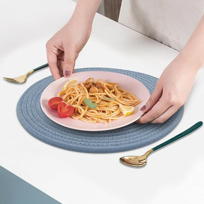 Round Placemats Set of 6, Cotton Rope Woven Table Mats, Hot Pads for Kitchen, Non Slip Heat