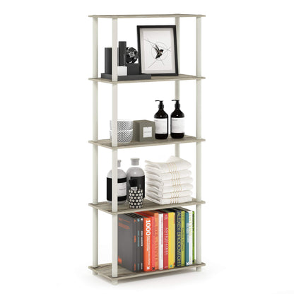 Furinno TURN-N-TUBE Storage Shelves, 5-Tier Book Shelf, Corner Shelf, Toolless Open Shelves, for
