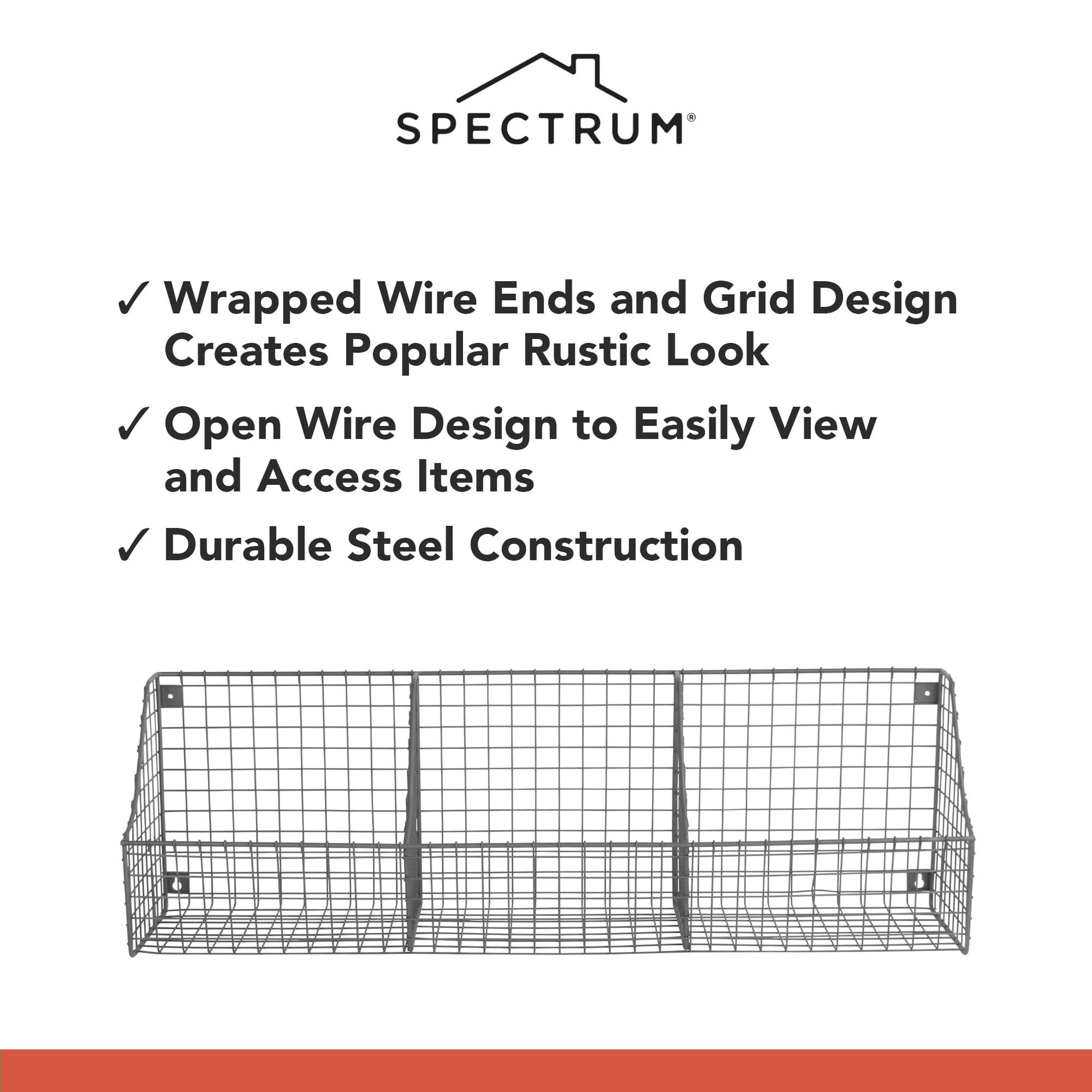 Spectrum Diversified 89076 Wall Mount Triple Storage Basket, Industrial Gray