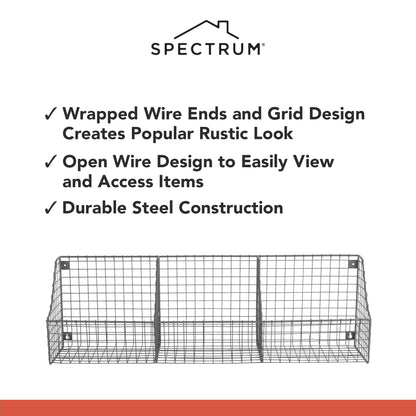 Spectrum Diversified 89076 Wall Mount Triple Storage Basket, Industrial Gray