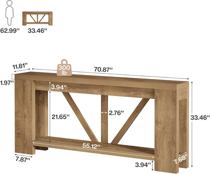 Tribesigns 70.9" Extra Long Entry Table, Farmhouse Wood Console Table with Storage, Modern Accent