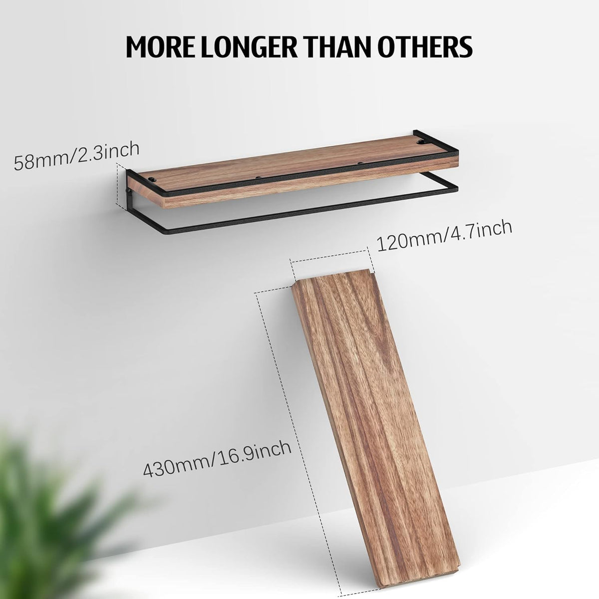 Meangood Floating Shelves Wall Mounted Set of 2, Rustic Wood Wall Storage Shelves for