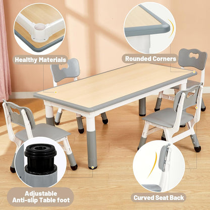 FUNLIO Kids Table and 4 Chairs Set for Ages 3-8, Height Adjustable Toddler Table and Chair Set