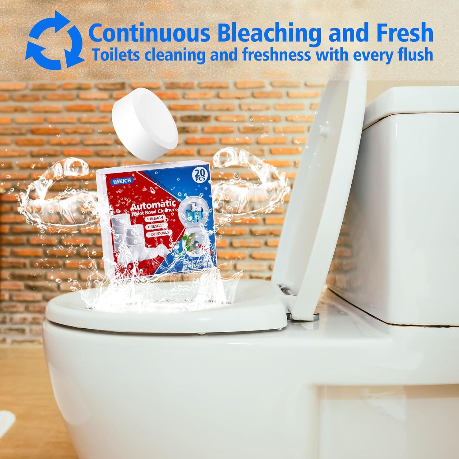 USKICH Toilet Bowl Cleaner Tablets 20 PACK, Bathroom Automatic Toilet Tank Cleaners with Bleach