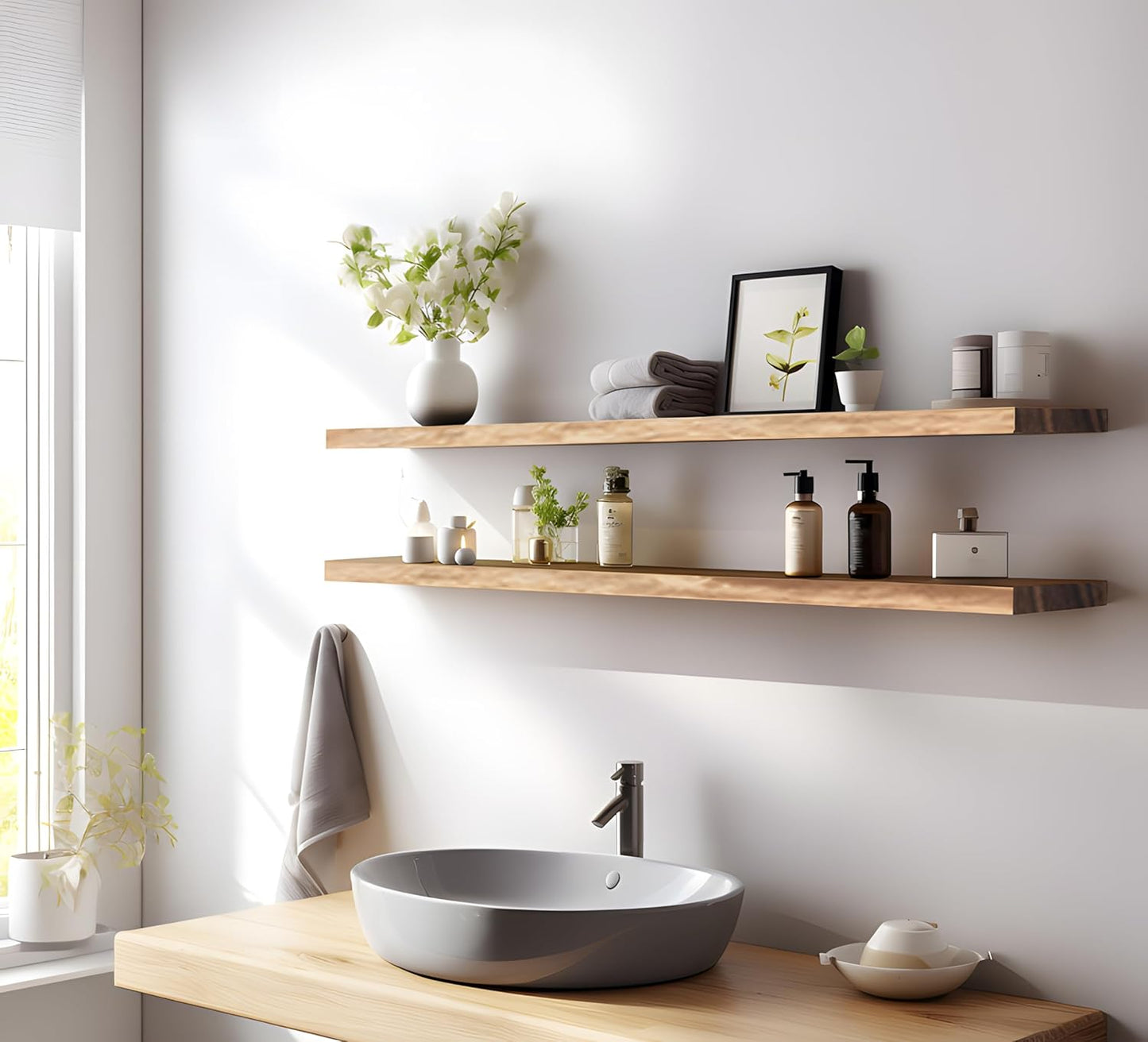 Wood Floating Shelves for Wall Decor, Rustic Wall Shelves for Bedroom Bathroom Kitchen Living Room