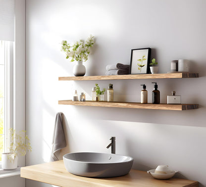Wood Floating Shelves for Wall Decor, Rustic Wall Shelves for Bedroom Bathroom Kitchen Living Room