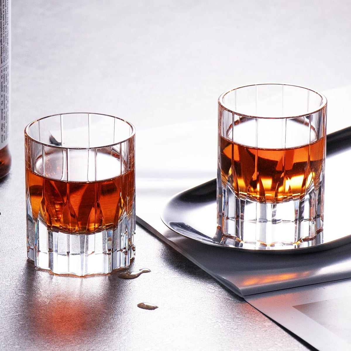 KAMMAK Crystal Whiskey Glasses Set of 2, Handcrafted 2.03oz Old Fashioned Glasses Stemless, Luxury