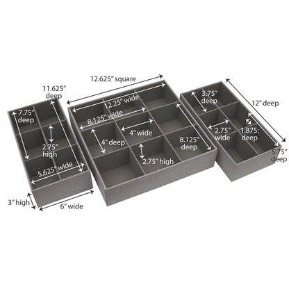 Household Essentials 3‑Piece Drawer Organizer Starter Set in Customizable Inserts of Large and