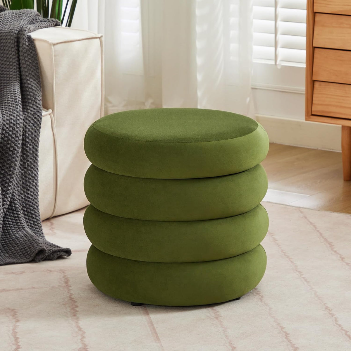ONEVOG Round Storage Ottoman, 20" Small Ottomans Table with Removable Lid, Velvet Fabric Soft