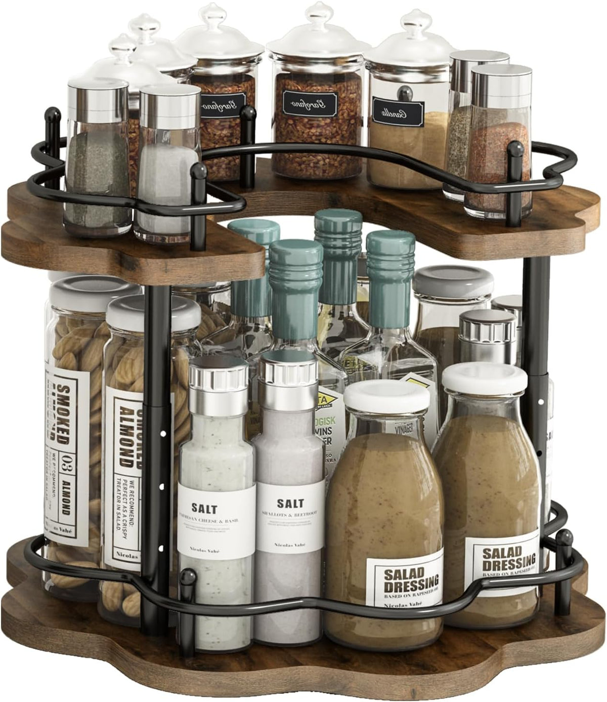 2 Tier Lazy Susan Organizer,2-Tier Spinning Spice Rack with Stable Carousel Base & 4 Height