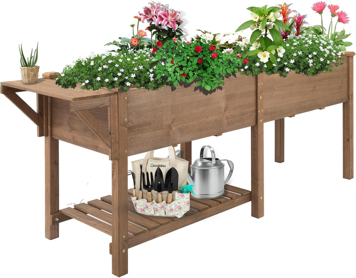 Raised Garden Bed with Legs Outdoor,Elevated Garden Box,Storage Shelf, Protective Liner for