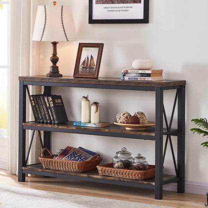 BON AUGURE Industrial Sofa Console Table for Entryway, 3 Tier Foyer Table for Hallway, Rustic Hall