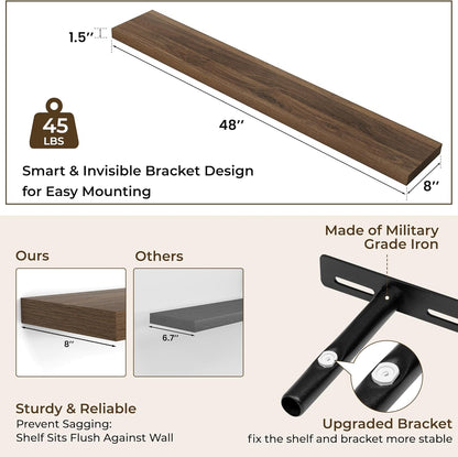 RICHFOCUS 48Inch Floating Shelves for Wall 1 Pack Shelves for Bedroom|Kitchen|Bathroom Wall Mounted