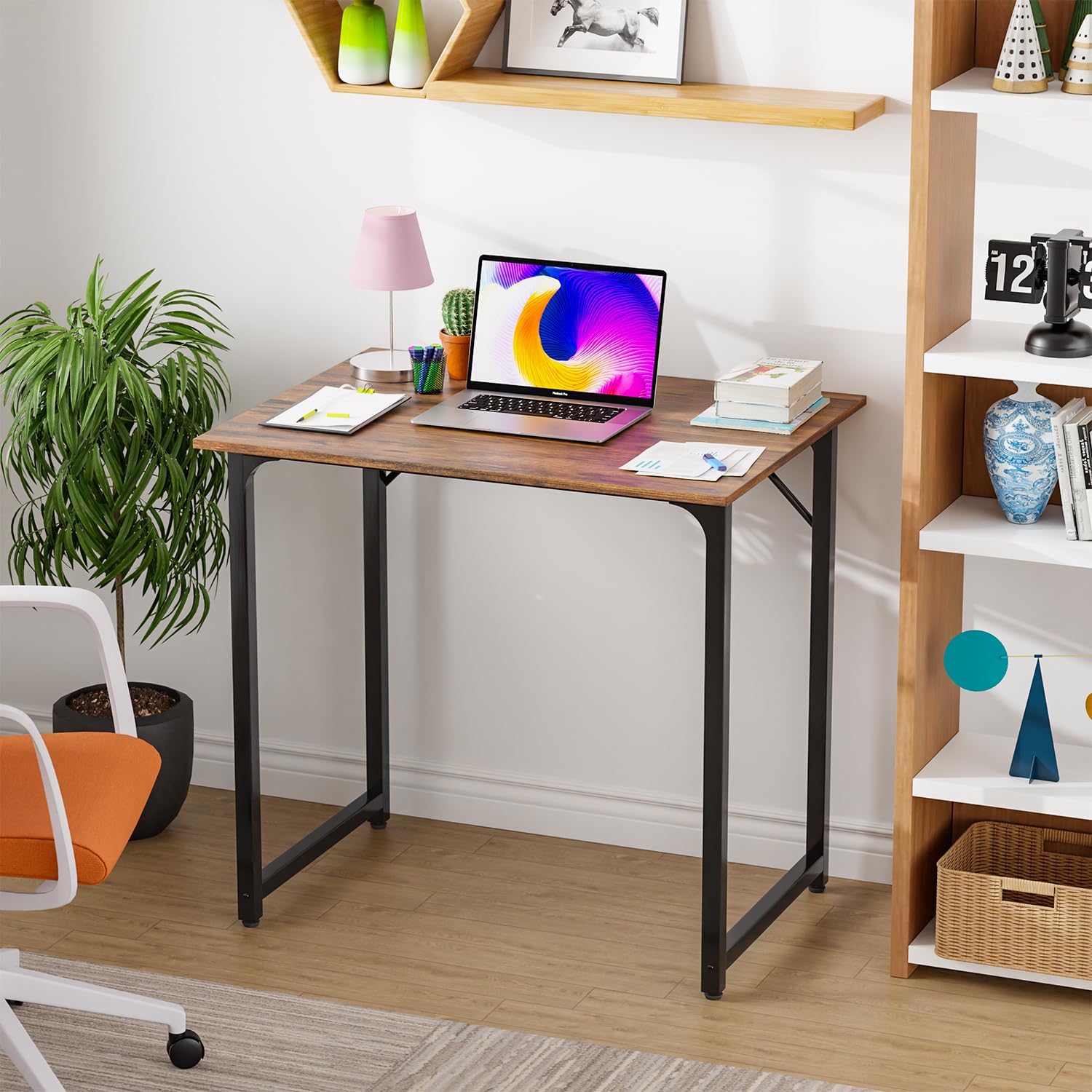 PayLessHere | 32 Inch Computer Desk | Brown | Office Desk with Metal Frame, Adjustable Feet |
