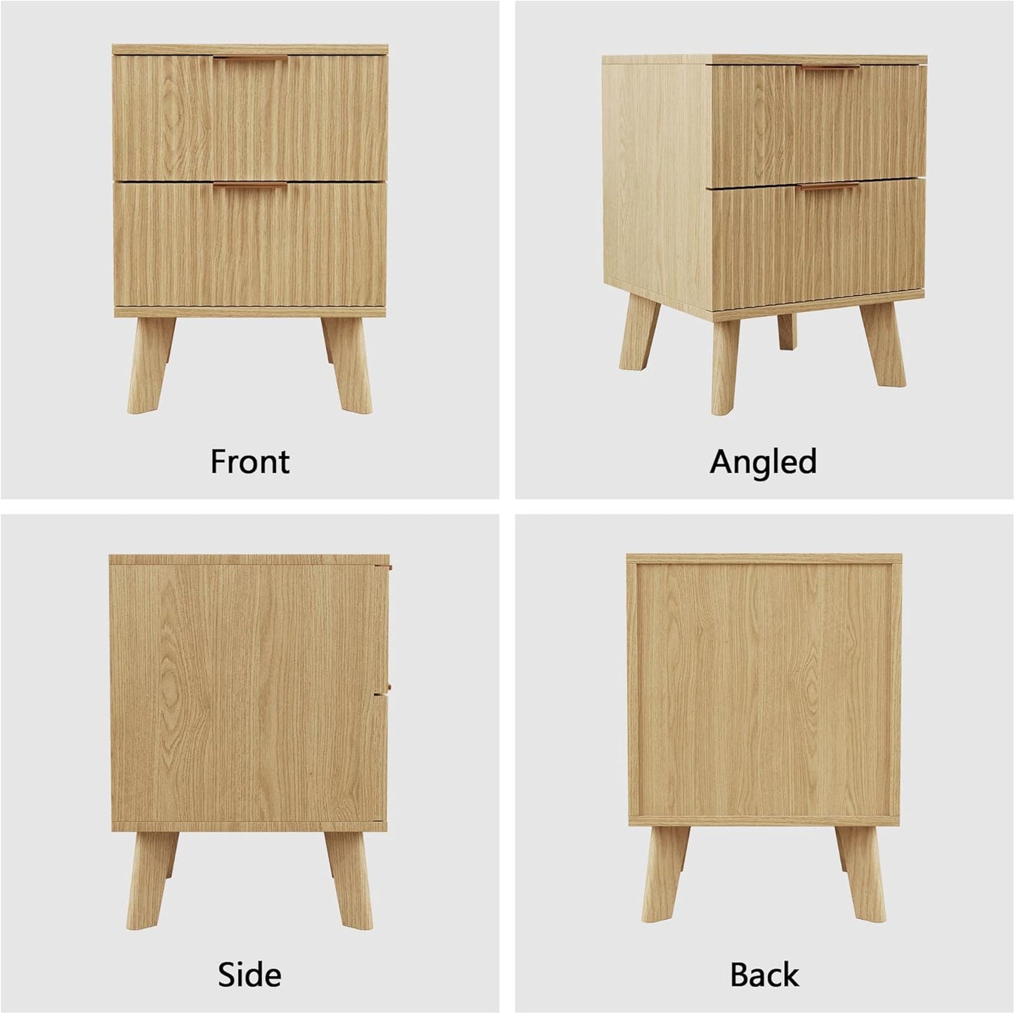 Fluted Nightstands Set of 2, Mid Century Modern 2 Drawer Dresser for Bedroom, Small Night Stand