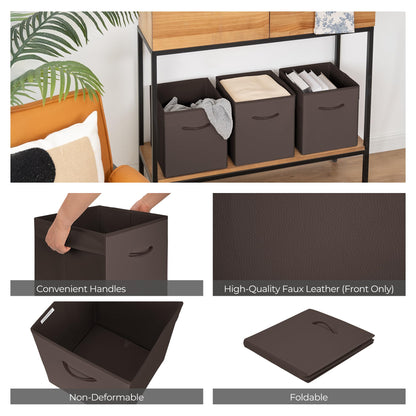 StorageWorks 11in Leather Storage Cubes, Cube Organizer Bins, Brown, 4-Pack