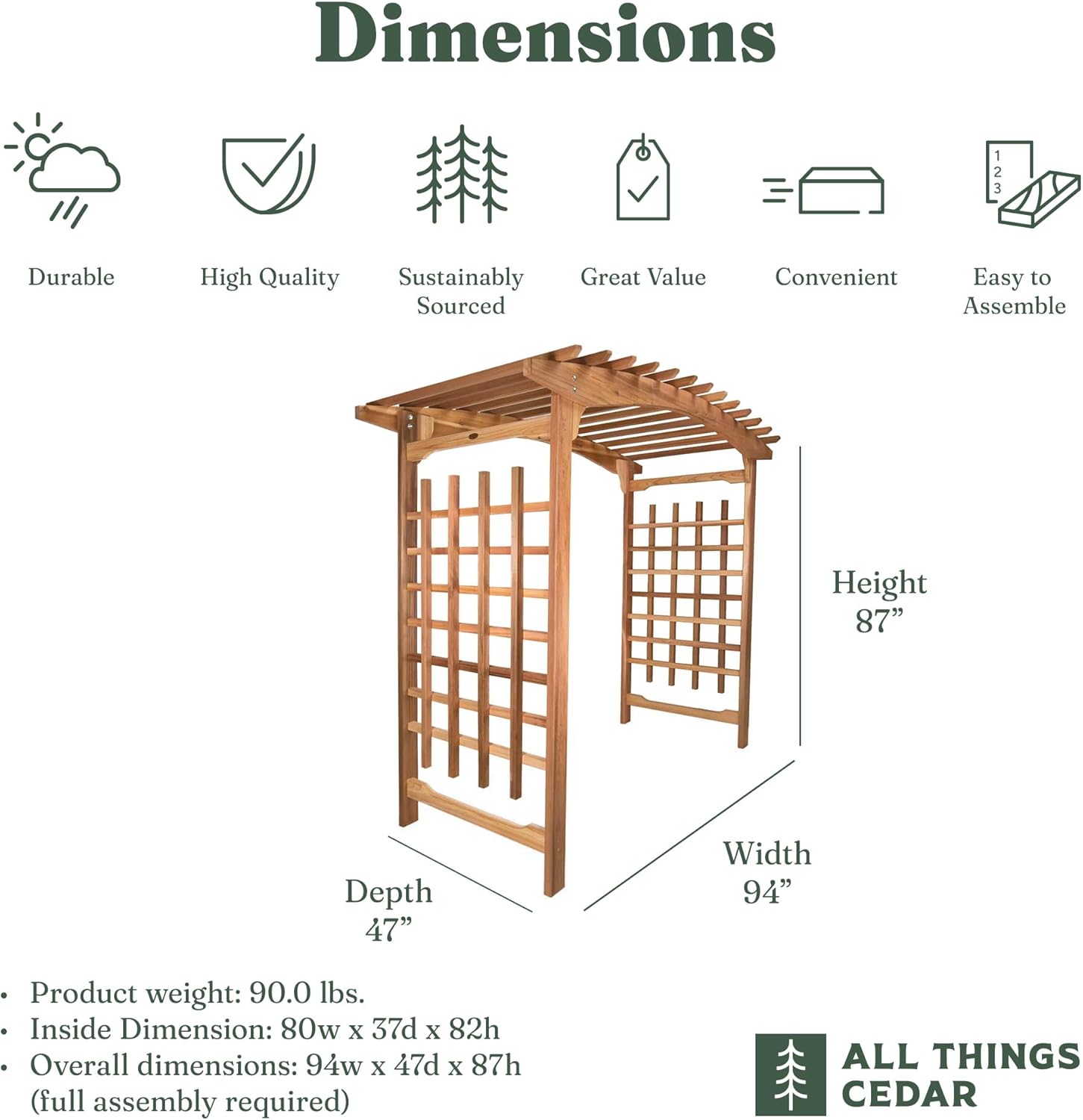 All Things Cedar 8-Foot Pagoda Arbor Garden Arch Trellis for Climbing Plants, Transform Garden or