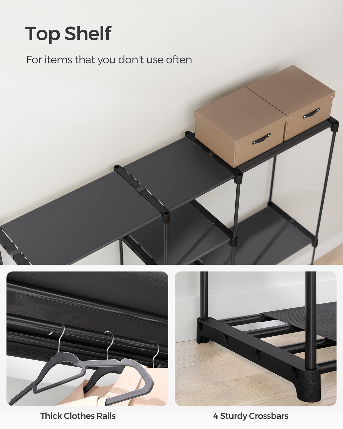 SONGMICS Portable Closet, Freestanding Closet Organizer, Clothes Rack with Shelves, Hanging Rods