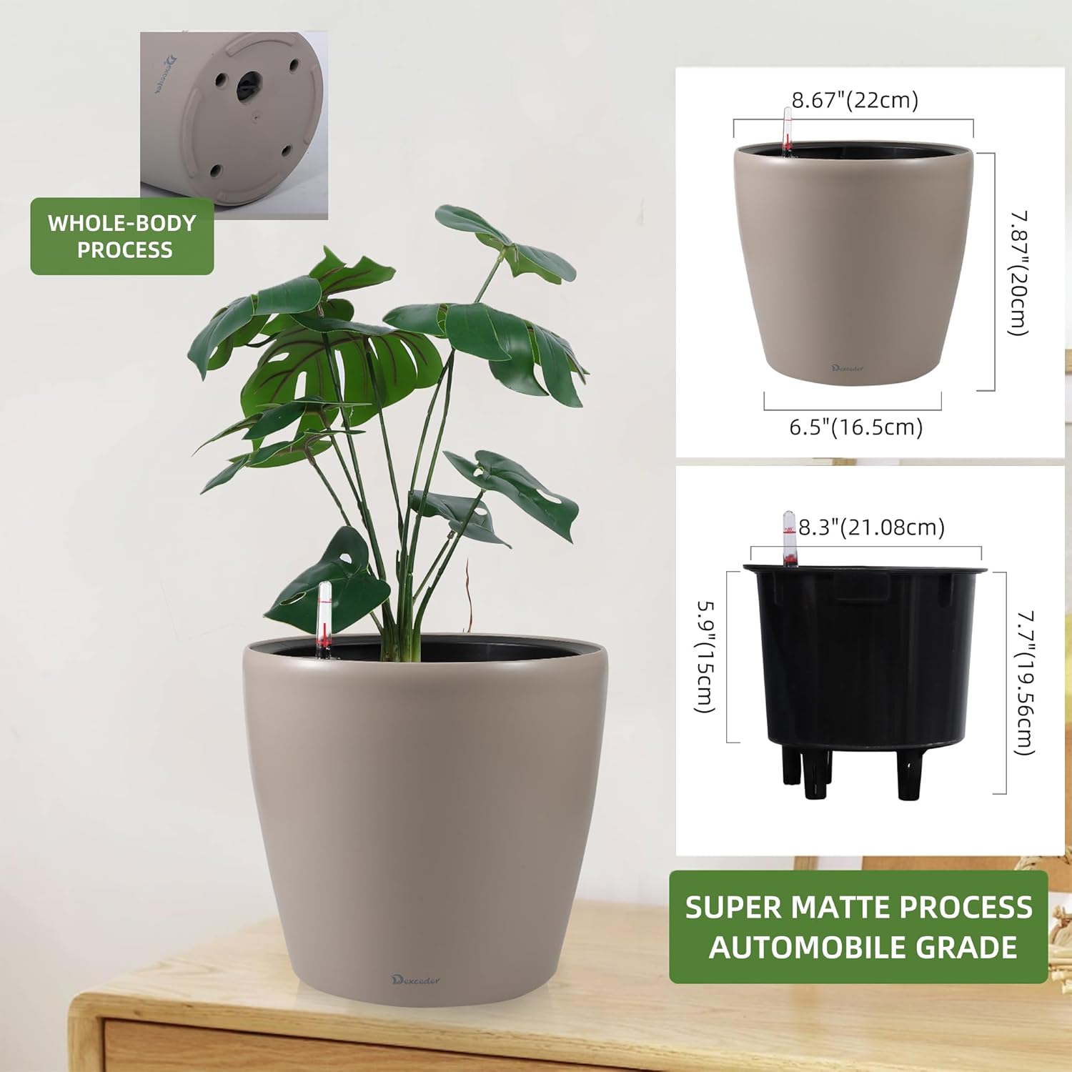 Dexceder 9x8 Inches Self Watering Planter Indoor Outdoor, Inner Pot Design, Thickened Table Flower