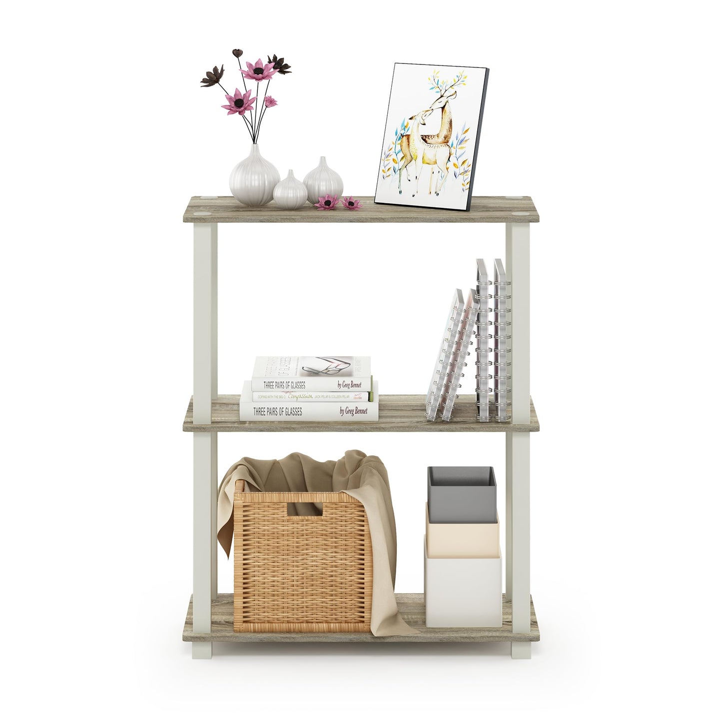 Furinno TURN-S-TUBE Storage Shelves, 3-Tier Book Shelf, Corner Shelf, Toolless Open Shelves, for
