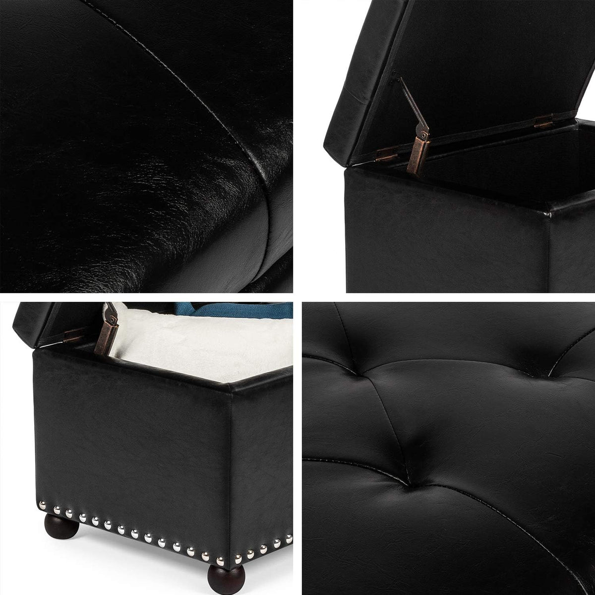 Joveco Leather Storage Ottoman, 24" Rectangle Tufted Foot Rest Stool, for Living Room Bedroom