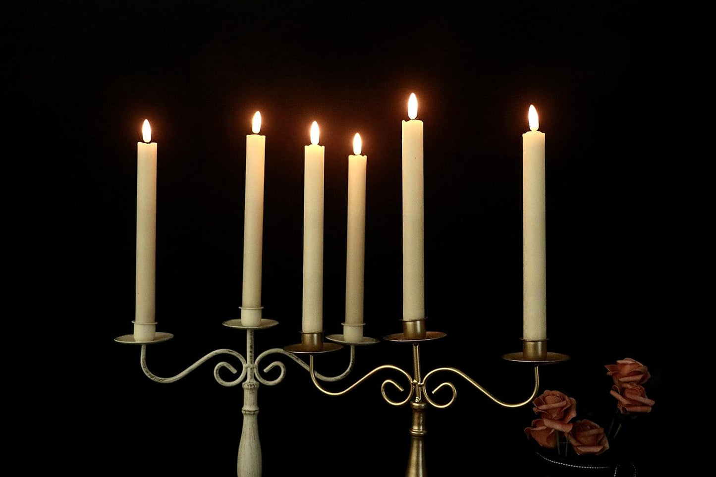 GenSwin Flameless Ivory Taper Candles Flickering with 10-Key Remote, Battery Operated Led Warm 3D