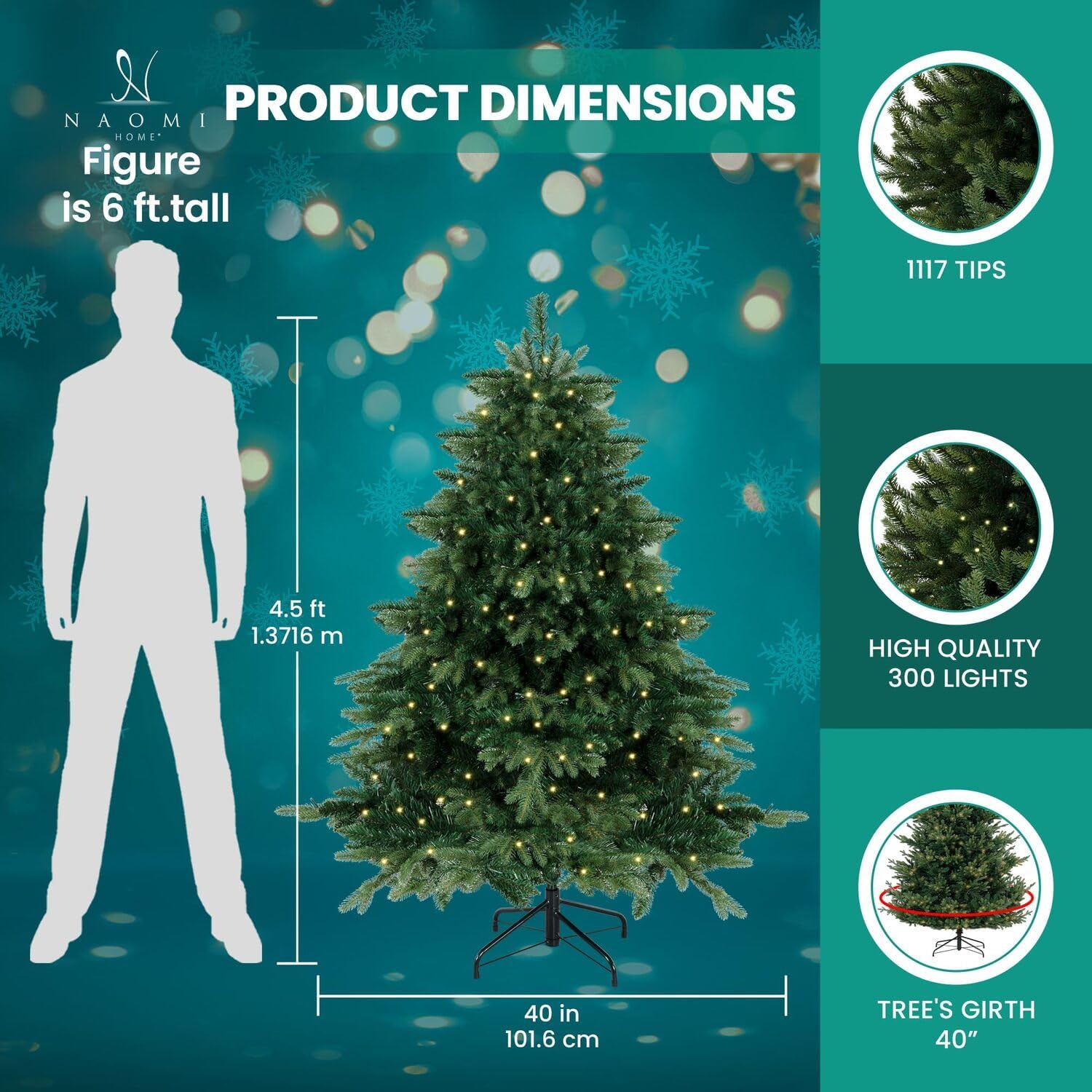 Cynthia Prelit Artificial Christmas Tree Green/4.5ft