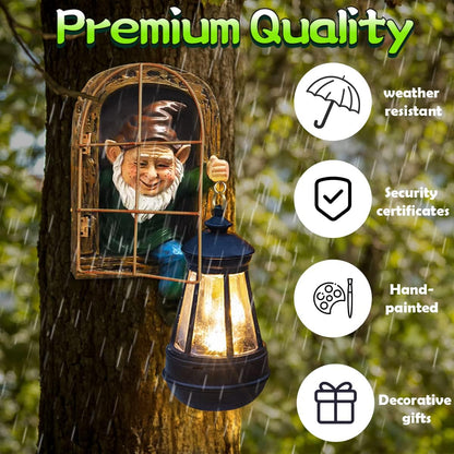 Whimsical Fairy Garden Halloween Gnomes with Solar Lights-10 Elf Out The Door Tree Hugger Garden