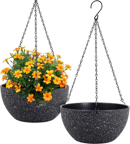 12 inch Large Hanging Planters for Indoor Outdoor Plants, 2 Pack Hanging Flower Pots with Drainage