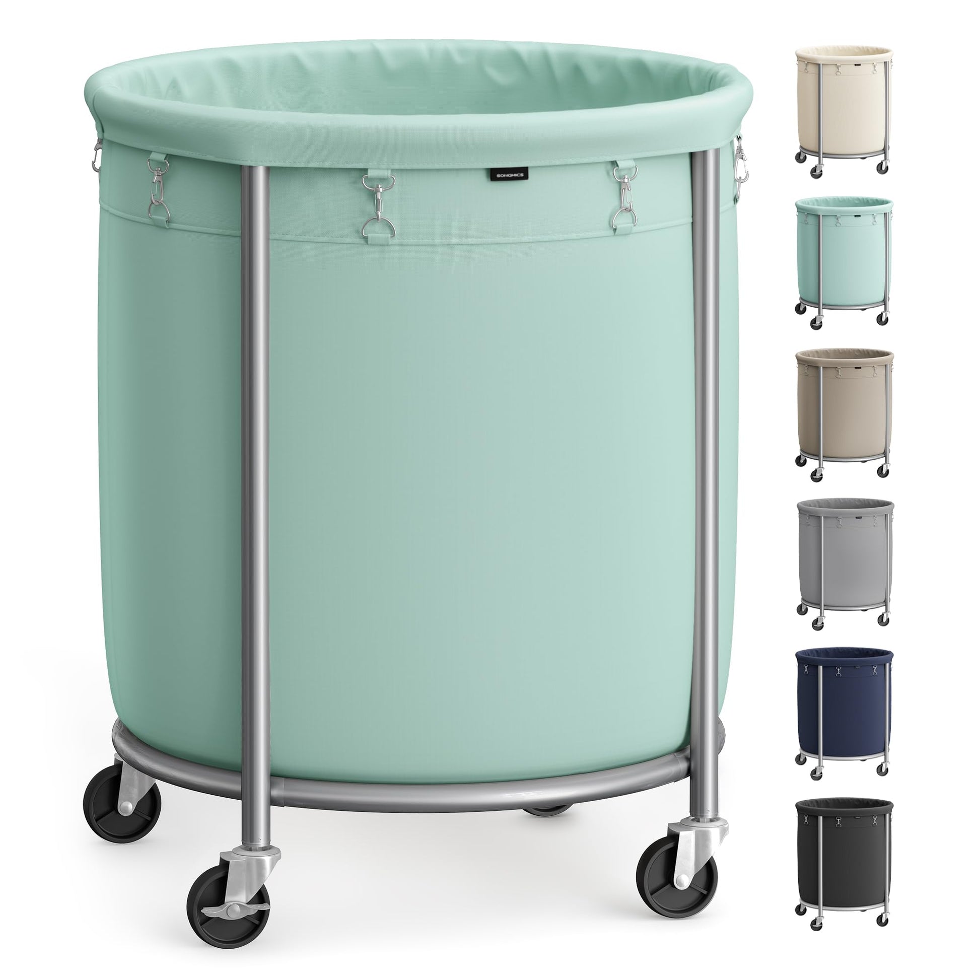 SONGMICS Laundry Basket, Rolling Steel Frame with 2 Locking Wheels, 190 L