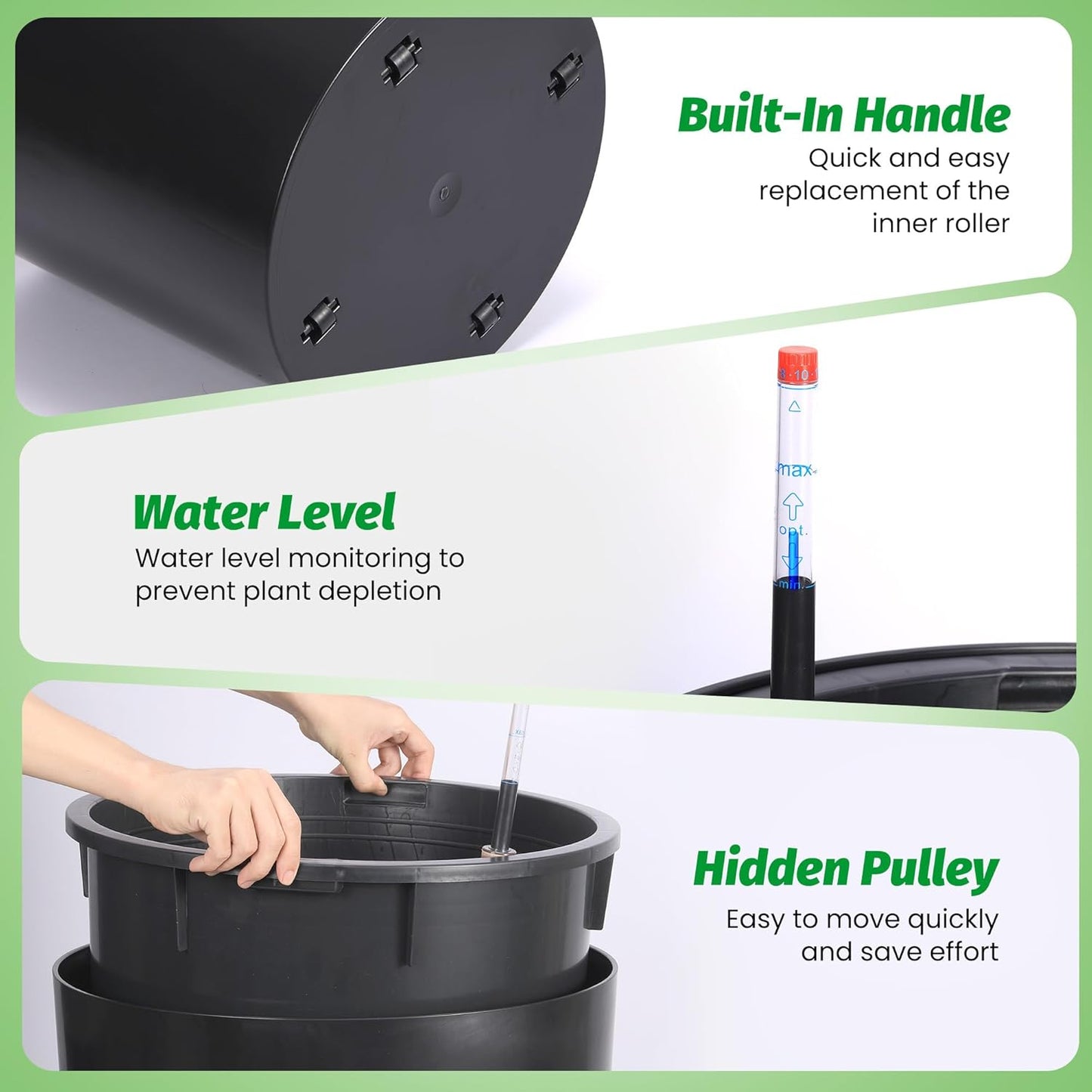 Tall Round Planter Set of 2, 20" Large Planter Pots with Built-in Drainage and a Water Level