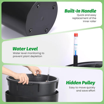 Tall Round Planter Set of 2, 20" Large Planter Pots with Built-in Drainage and a Water Level