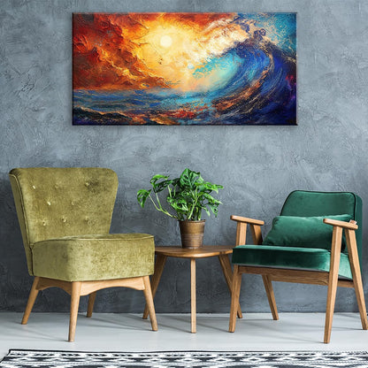 LASMOND Abstract Ocean Wall Art for Living Room Beautiful Blue Sea Wave Seawater Colorful Sky