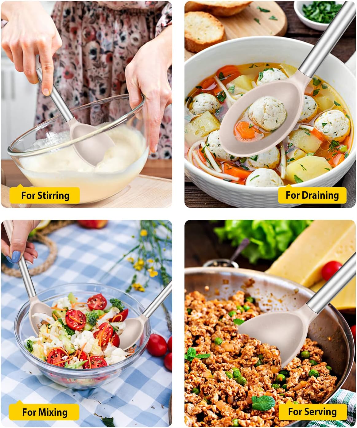 Pack of 2 Large Silicone Cooking Spoons,Non Stick Solid Basting Spoon,Heat-Resistant Kitchen