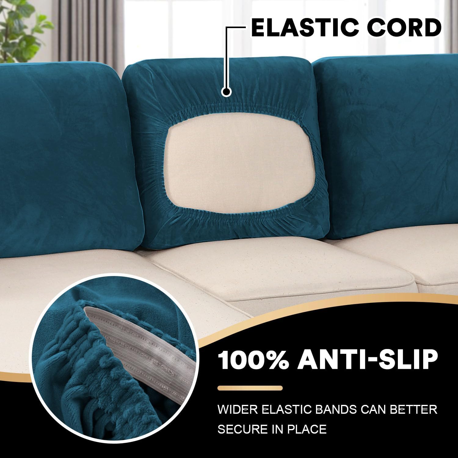 PrinceDeco Sectional Couch Covers Velvet Cushion Covers for Sectional Couch Washable Cushion Covers