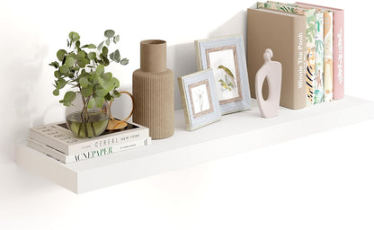 Heimlove 36 Inch White Floating Shelves for Wall,10 Inch Deep Wood Shelves with Invisible