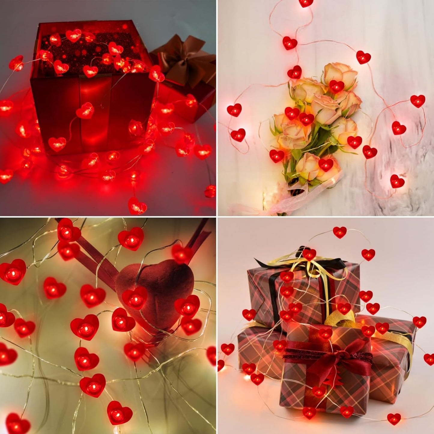 10FT Red Heart Fairy Lights Battery Operated with Timer for Mothers Day Decoration, LED String