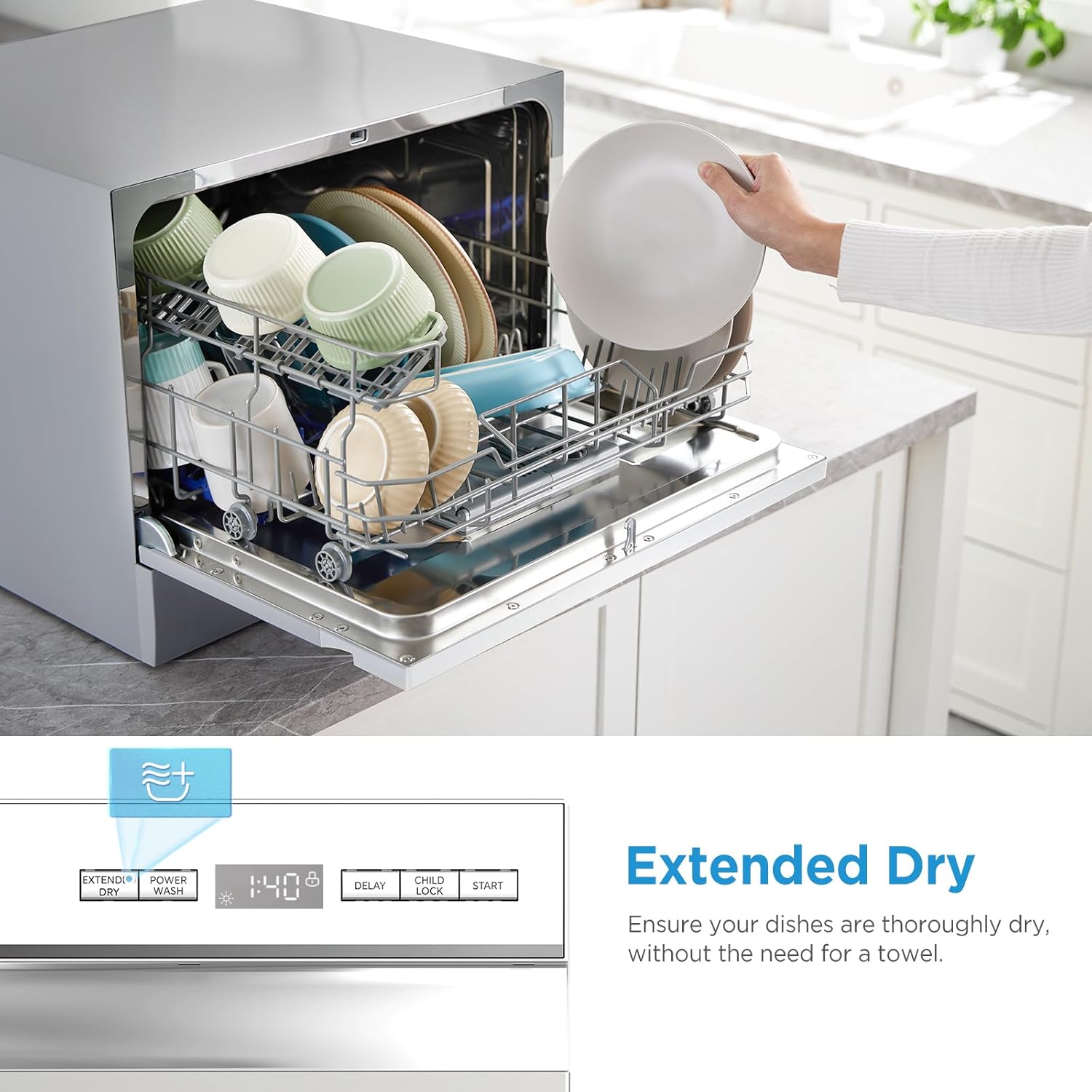 Midea MDC22P2ASS Countertop, Portable Place Settings & 6+2 Washing Cycles. Energy Star Dishwasher