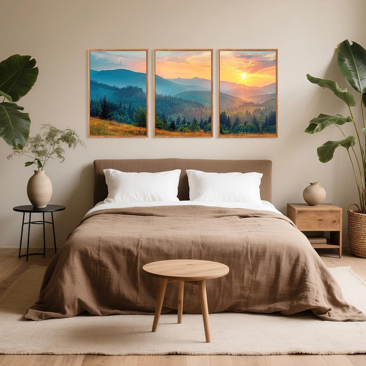 Aurlan Boho Mountain Sunset Landscape Framed Wall Art(16"x24"), 3PCS Green Blue Ridge Grand Teton