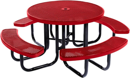 Heavy-Duty Portable Outdoor Picnic Table with Umbrella Hole, Punched Steel Commercial-Grade Patio