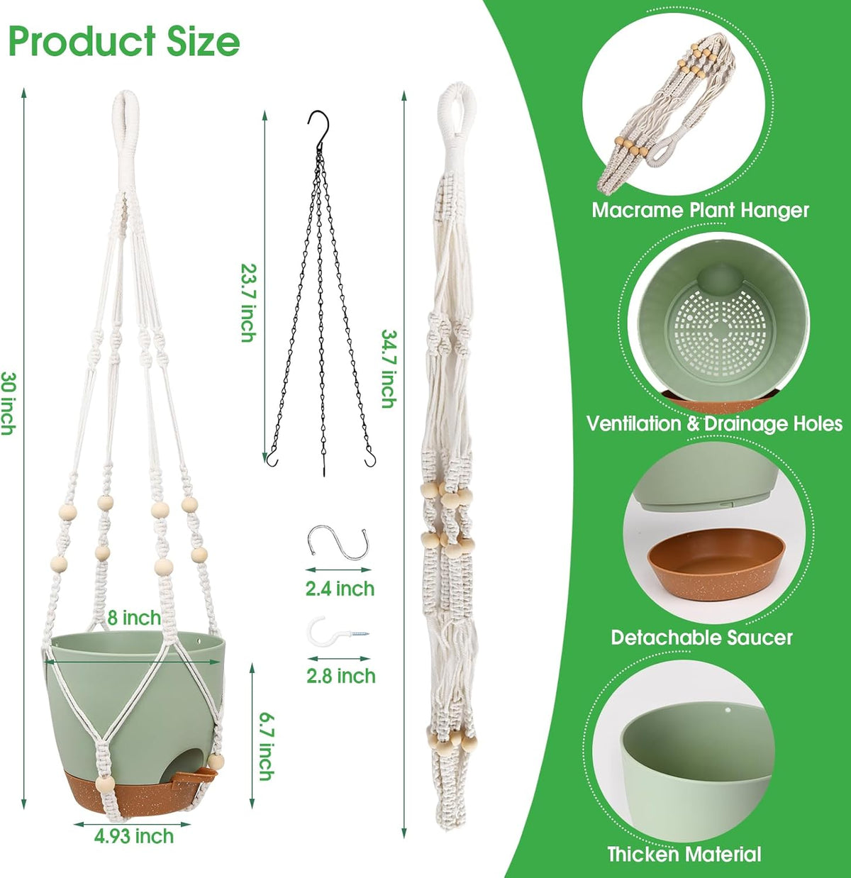 Hanging Planters for Indoor Outdoor Plants, 2 Pack Self Watering Hanging Pot with Drainage Holes