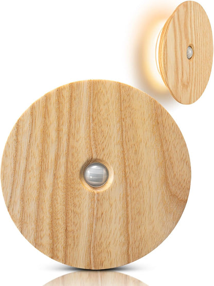 Motion Sensor Night Light Wood Rechargeable Battery-Powered Stick-On Step Lights Magnetic Closet