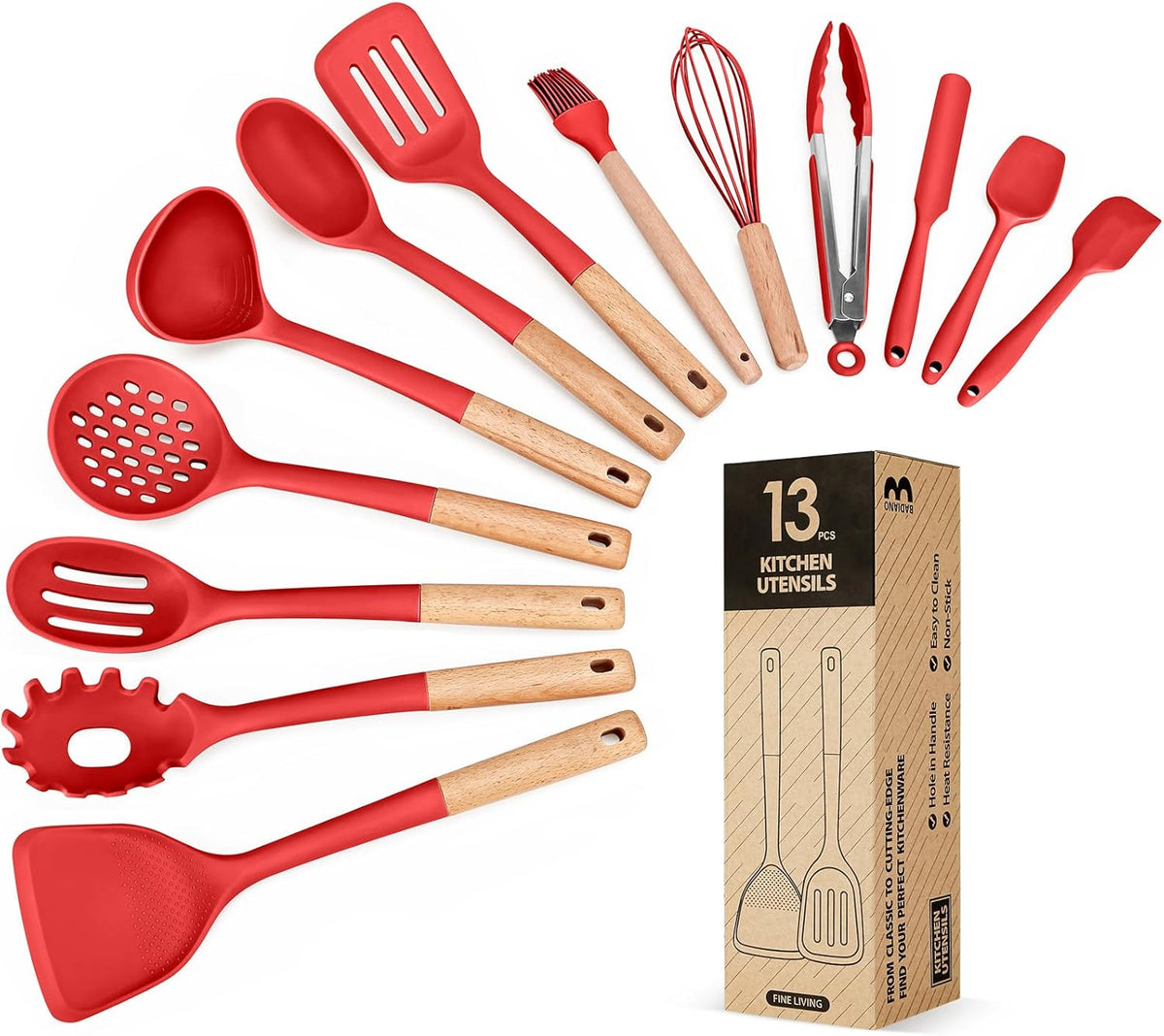 Kitchen Utensils Set, 13PCS Silicone Cooking Utensils, Heat Resistant Kitchen Utensil Spatula Set