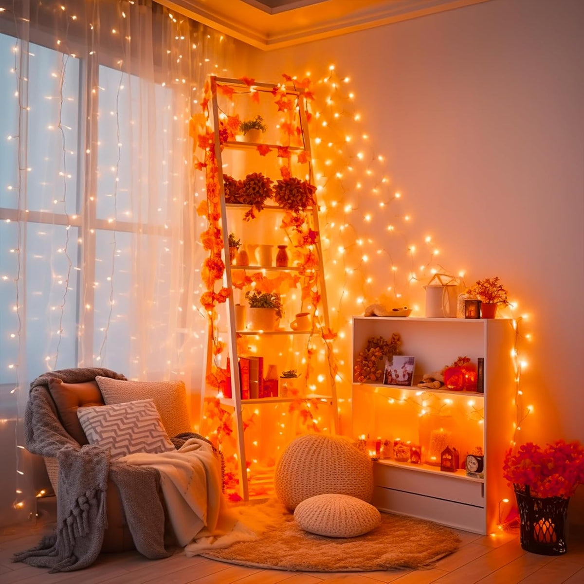 JMEXSUSS Connectable 33ft Halloween Lights Indoor, 100 LED Clear Wire Orange Lights for Halloween