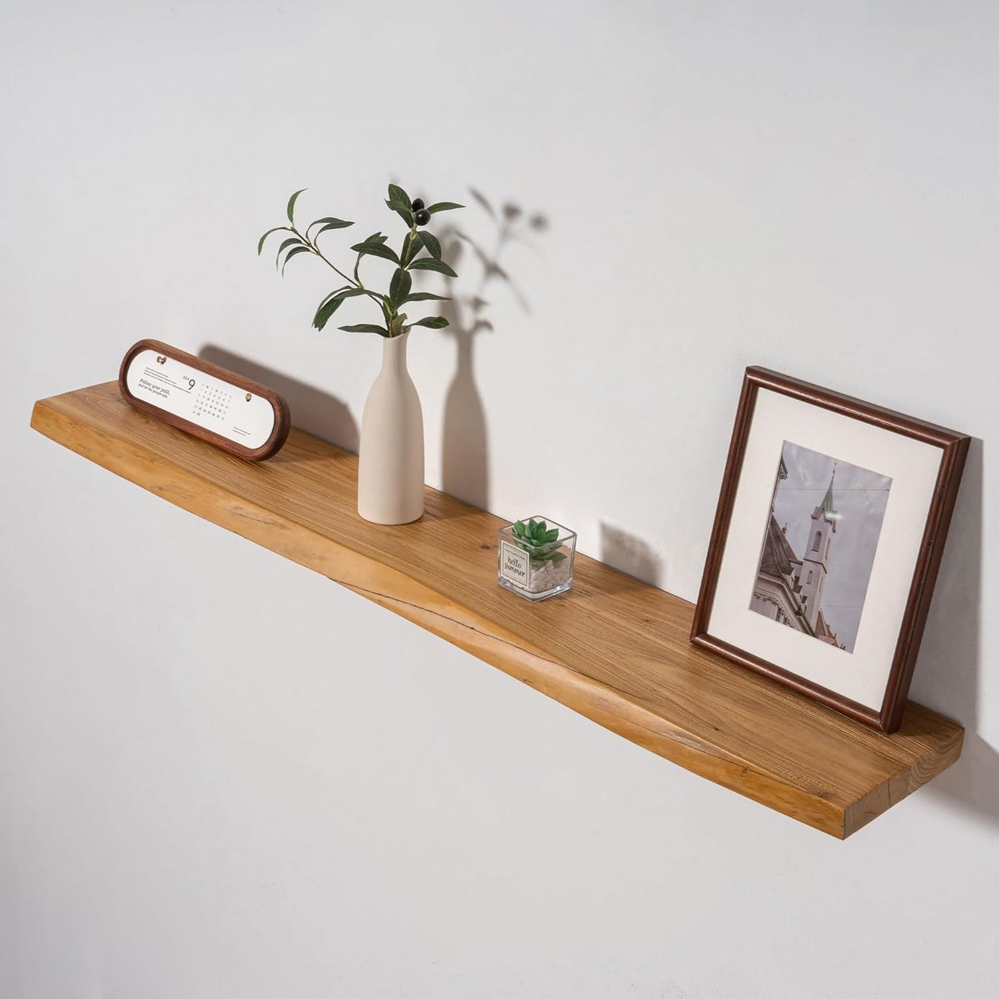 Axeman 48 inch Floating Shelves for Wall - 8'' D Live Edge Rustic Solid Elm Wood Floating Shelves