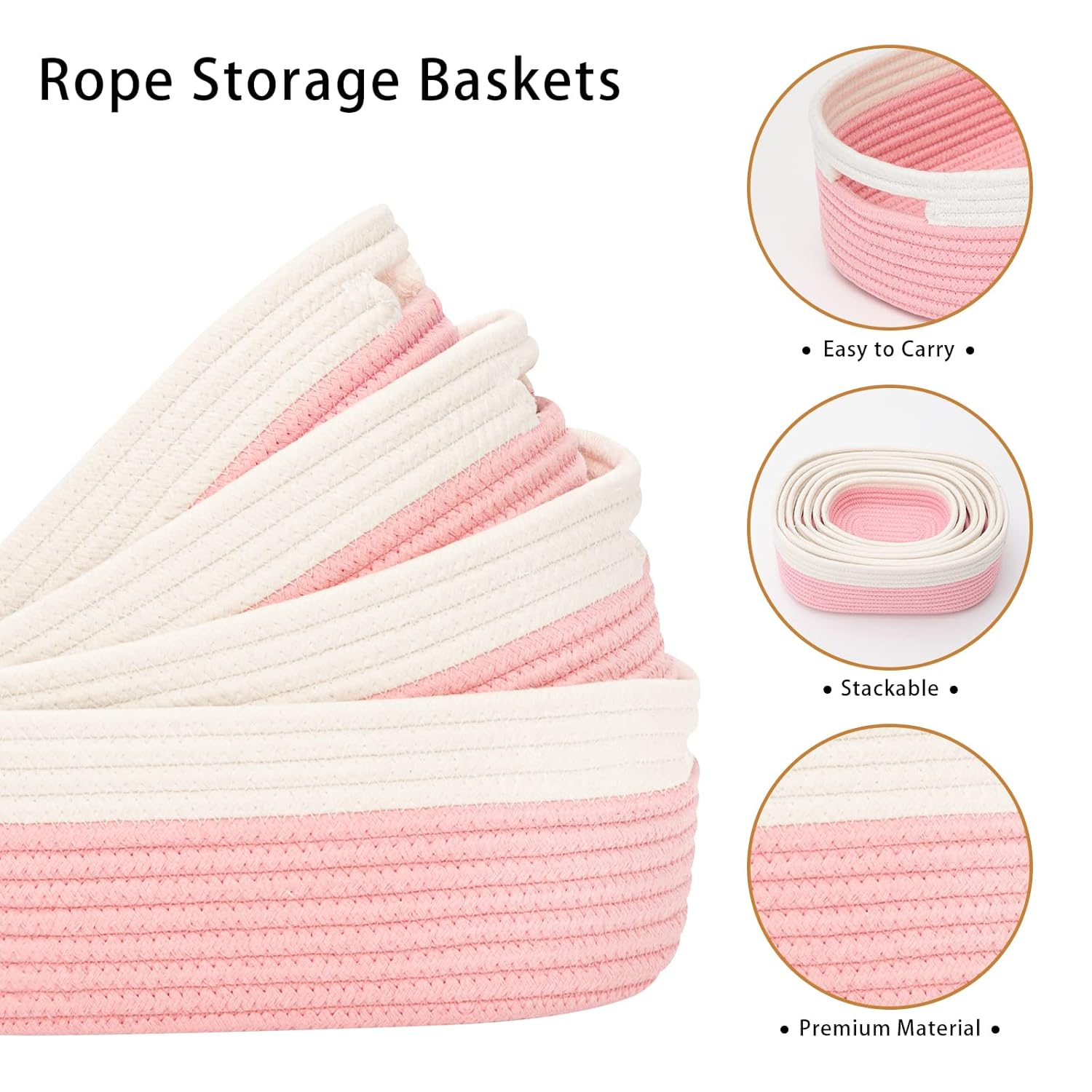 7 Piece Cotton Rope Woven Basket Set - Small Basket for Baby Nursery, Pets, Montessori, Dog & Cat
